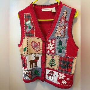 Vintage Christmas knit vest medium Victoria Jones
